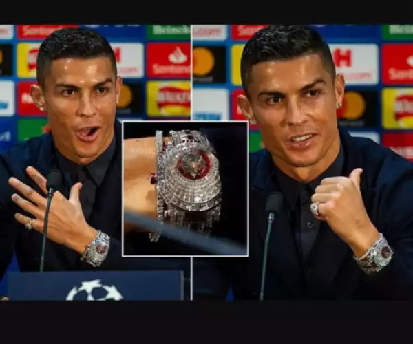 C. Ronaldo Shows Off £1.85 Million Watch Made With 424 Glistening White Diamonds (Pics)